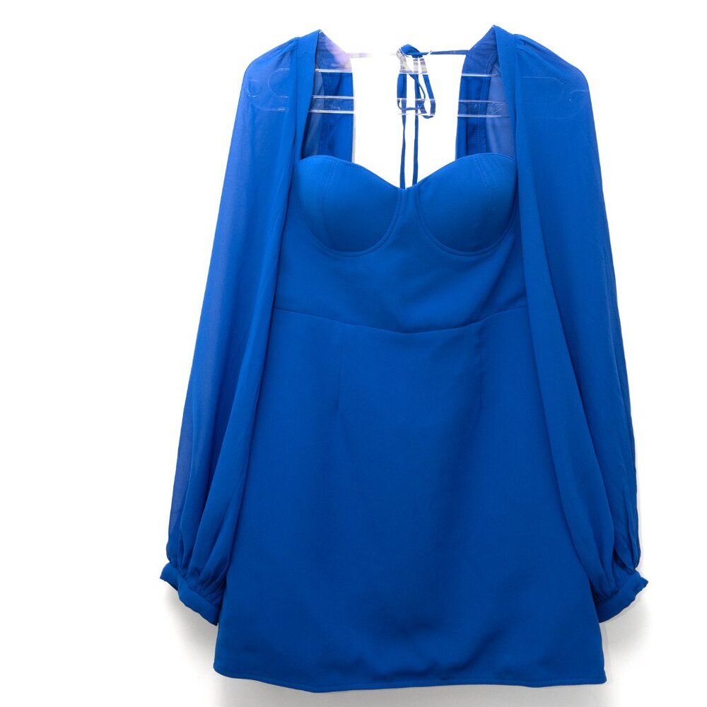 Elle Zeitoune Meagan Dress Evening Mini Cocktail Draped Sleeves Blue Size 12 New - Picture 2 of 9